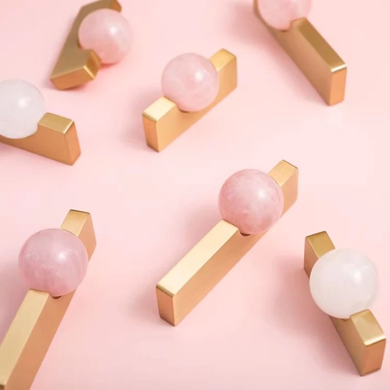 Furniture Hardware Drop Pulls - Beyaz Kristal Küre + Pirinç Mobilya